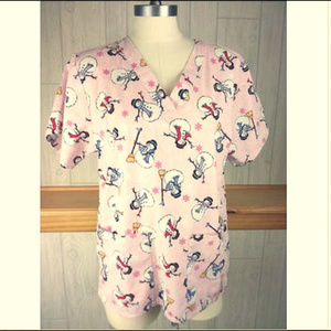 Tafford ~ Pink Snowmen + Snowflakes Winter Women's Small Short Sleeve Scrub Top